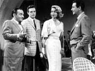 Martin Gabel, Jack Lord, Dorothy Malone, and Robert Taylor in Tip on a Dead Jockey
