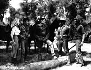 Karen Steele, James Best, Randolph Scott, Pernell Roberts, and James Coburn