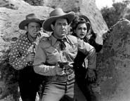 Fuzzy Knight, Johnny Mack Brown, and Maria Montez